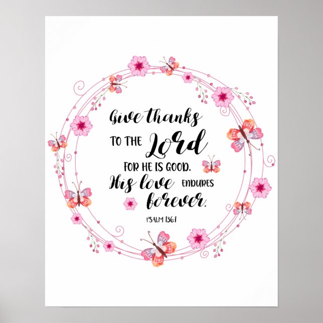 Poster Psaumes Bible Verse Christian Donner Merci Floral (Devant)
