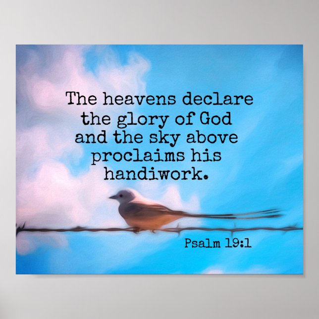 Poster Psaumes Bible verse joli ciel bleu avec oiseau (Devant)