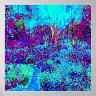 Poster Psychedelic Impressionistic Blue Garden Landscape