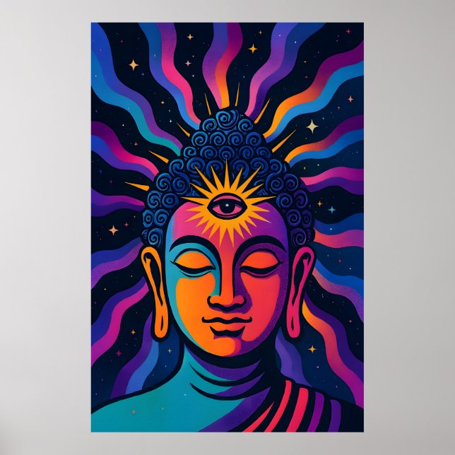 Poster Psychedelic Zen Buddha - Third Eye Cosmic Vibratio (Devant)