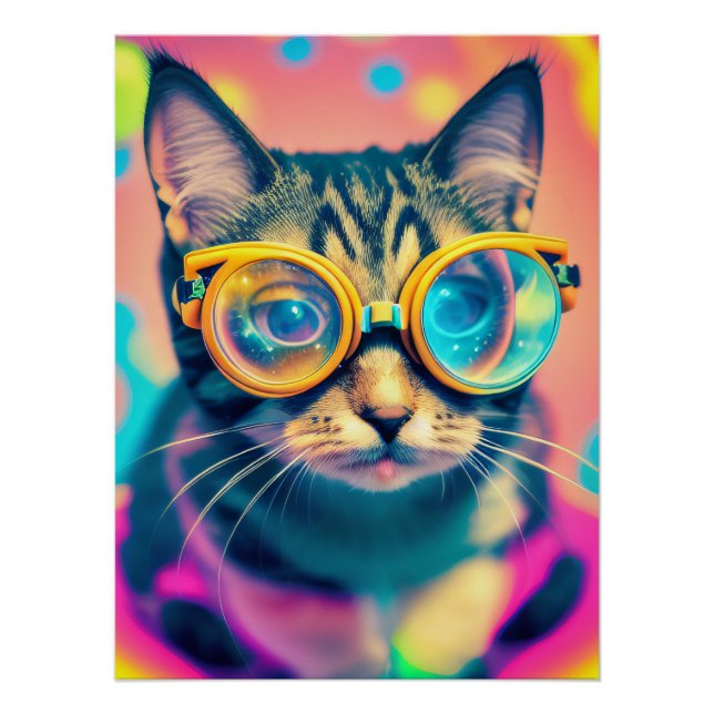 Poster Psychédélique Acide Trip Kitty Chat (Devant)