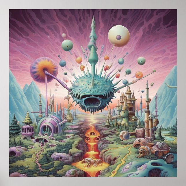 Poster psychédélique avec paysage fantastique (Devant)