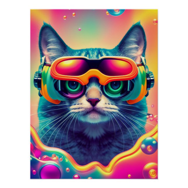 Poster Psychédélique cool Chat Kitty (Devant)