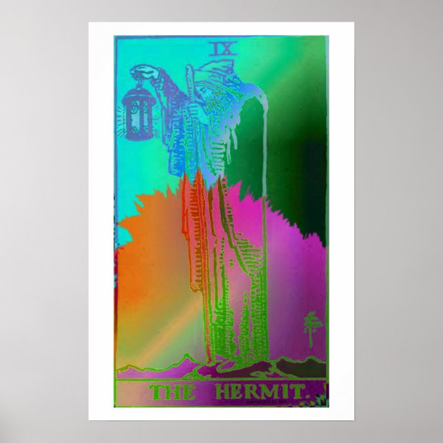 Poster psychédélique de la carte Tarot Hermit (Devant)