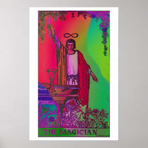 Poster psychédélique de la carte Tarot magicien