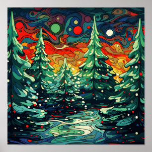 Poster psychédélique de l'arbre de Noël