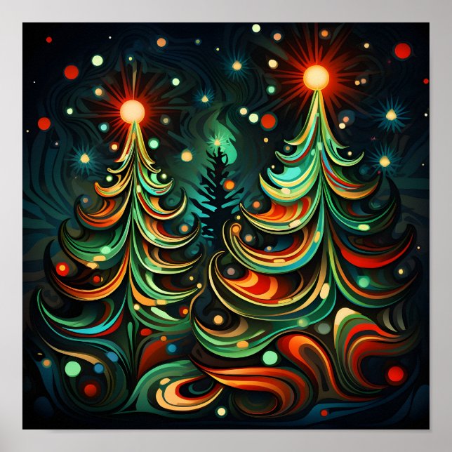 Poster psychédélique de l'arbre de Noël (Devant)