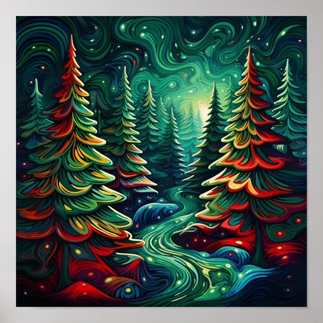 Poster psychédélique de l'arbre de Noël (Devant)