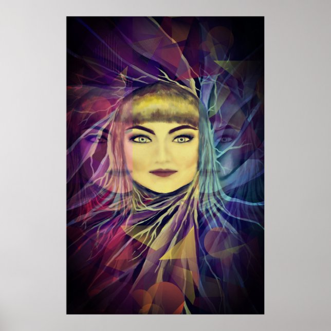 Poster Psychédélique Dreamy Girl - Peinture Surréaliste (Devant)
