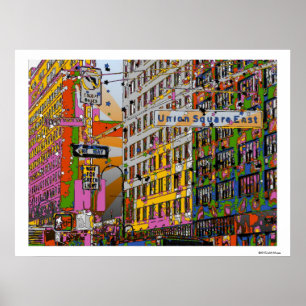 Poster Psychedélique NYC : Union Carré Building, St Sign 