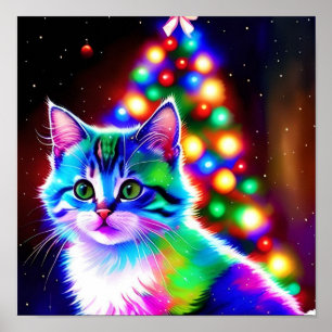 Poster Psychedélique Whimsical Christmas Kitten en attent