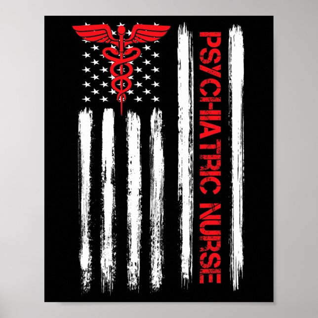 Poster Psychiatric Nurse American Flag RN Mental Health P (Devant)
