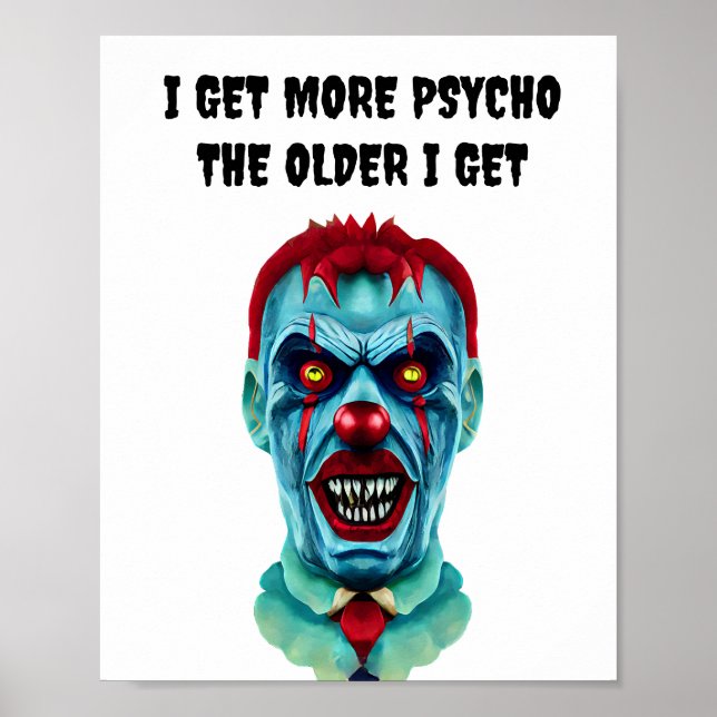 Poster Psycho Déplaisant Tueur Zombie Clown Horreur Art (Devant)