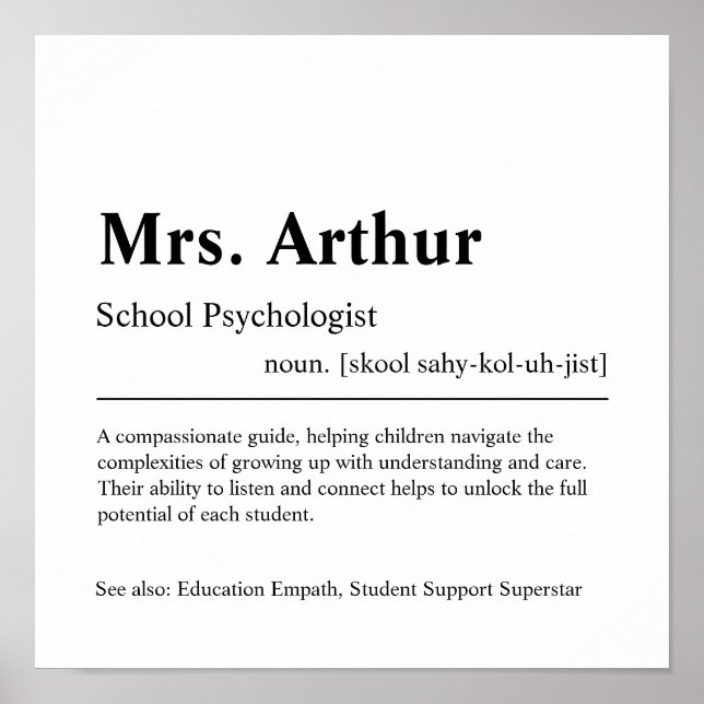 Poster Psychologue scolaire Cadeau personnalisé (Devant)