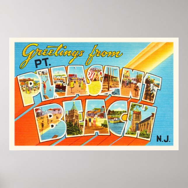 Poster Pt Pleasant Beach New Jersey NJ Carte Postale Vint (Devant)