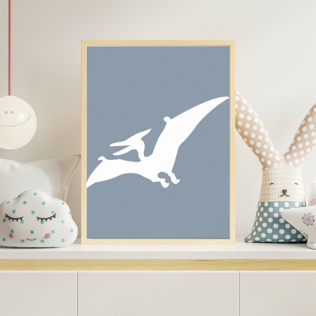 Poster Pterodactyl Silhouette Nursery Wall Art Blue Dino (Créateur téléchargé)