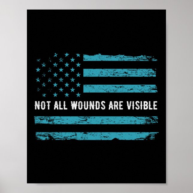 Poster Ptsd Nous Sensibiliser Drapeau En Couleur Turquois (Devant)
