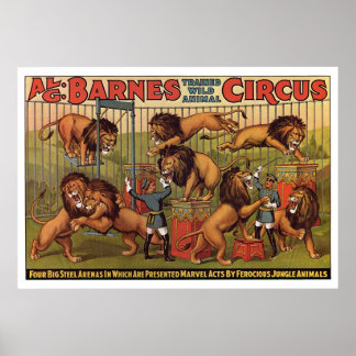 Poster publicitaire de Barnes Circus des années 19
