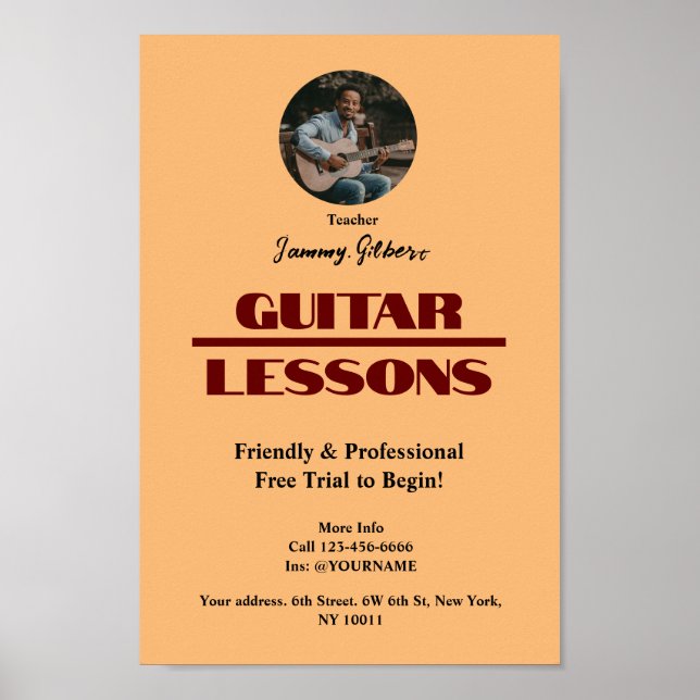 Poster publicitaire de l'enseignant de guitare (Devant)
