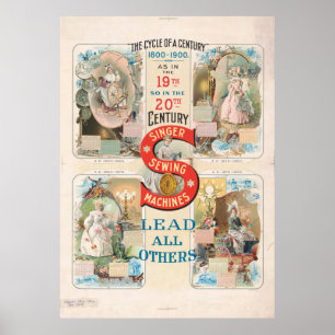 Poster Publicité ancienne pour machine à coudre Singer