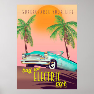 Poster Publicité ancienne pour voiture électrique
