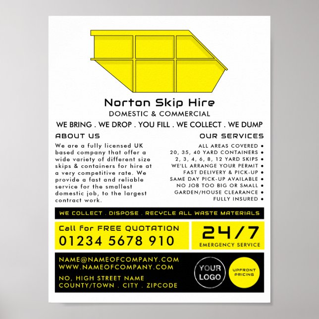 Poster Publicité de la société Yellow Skip, Skip/Dumpster (Devant)