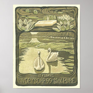 Poster Publicité de savon avec 2 cygnes