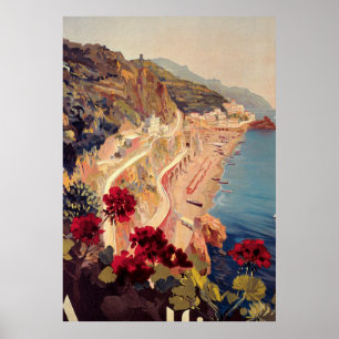 Poster Publicité de Vintage voyage d'Amalfi, Italie