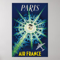 Publicité de voyage aérien vintage bleu Paris Euro