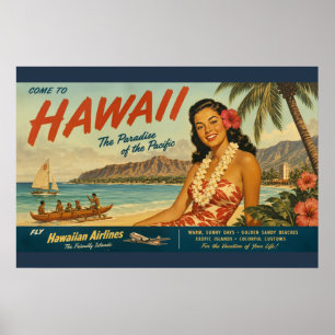 Poster Publicité de voyage hawaïen de style vintage