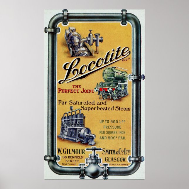 Poster Publicité du moteur à vapeur Locotite vintage (Devant)