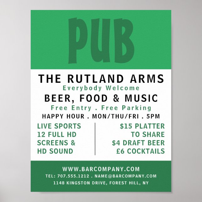 Poster Publicité moderne Bold, Pub/Brasserie (Devant)