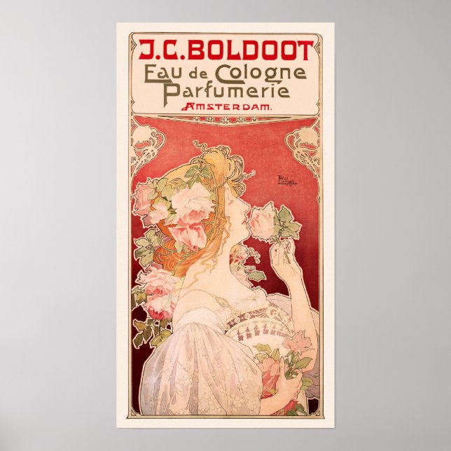 Poster Publicité parfumée Art Nouveau avec Rose (Devant)