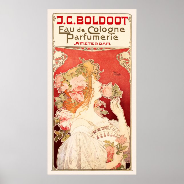 Poster Publicité parfumée Art Nouveau avec Rose (Devant)