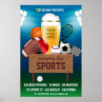 Publicité promo pour événement de bar sportif avec