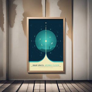 Poster Publicité Sci-Fi, horloge atomique bleue, espace p