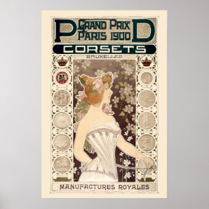 Poster Publicité vintage Art nouveau pour corsets de Pari