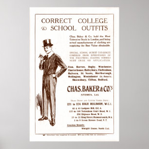 Poster Publicité vintage Chas Baker Vêtements de 1920
