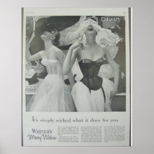 Poster Publicité vintage de corset, joyeuse veuve de