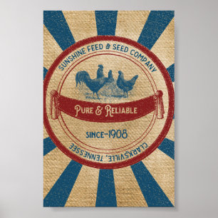 Poster Publicité vintage de poulets d'alimentation de
