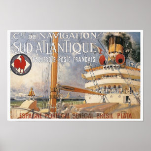 Poster Publicité vintage de voyage de bateau de croisière