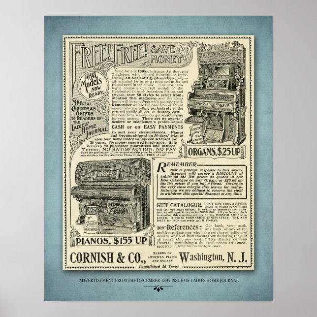 Poster Publicité vintage pour piano (Devant)