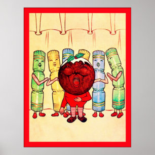 Poster Pudding de Noël & Crackers ~ Noël Vintage