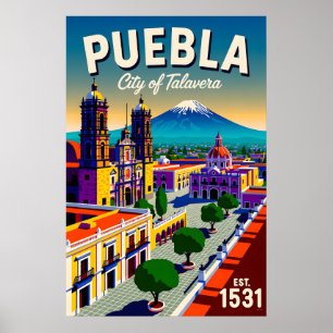 Poster Puebla vintage Mexique Ville de Talavera Rétro