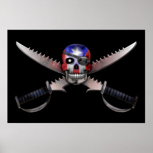 Poster Puerto Rican Flag - Skull and Crossed Swords