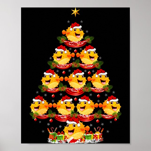Poster Puffer Fish Xmas Lighting Santa Puffer Fish Christ (Devant)