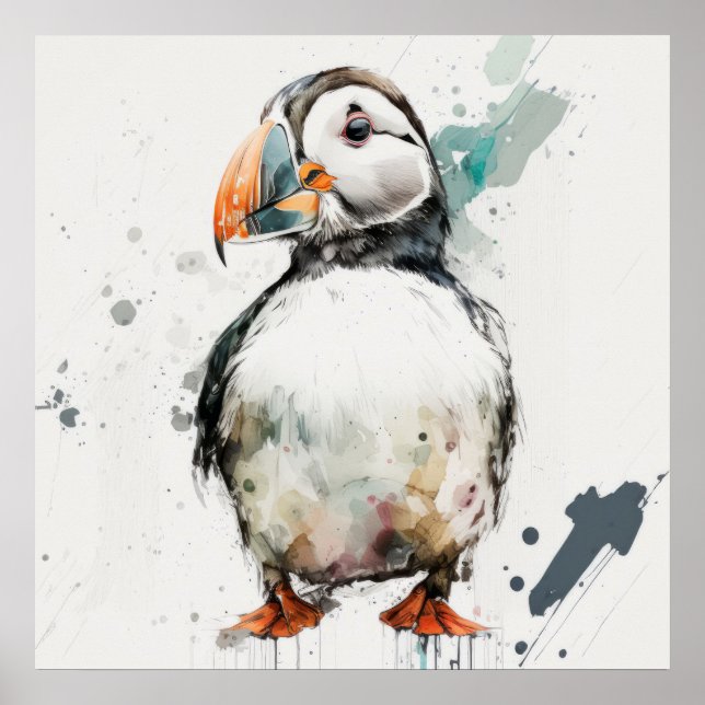 Poster Puffin Bird Portrait Animal Peinture Faune Gratuit (Devant)