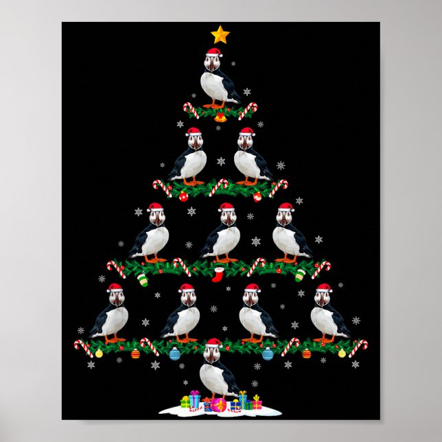 Poster Puffin Christmas Tree Pajama Men Women Kids Ugly X (Devant)
