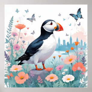Poster Puffin Vintage Animal Nature Environnement Décor A