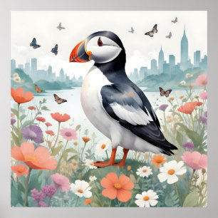 Poster Puffin Vintage Animal Nature Environnement Décor A